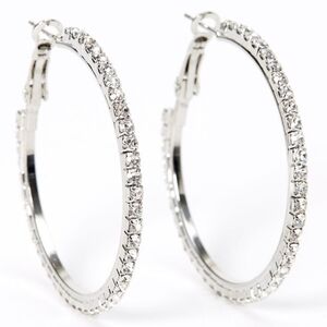New Silver Rhinestone Hoop leverback Earrings